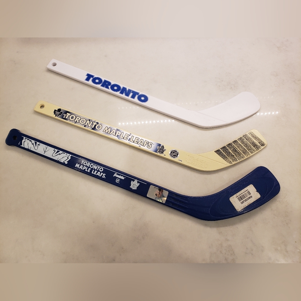 3 Toronto Maple Leafs Mini Hockey Sticks